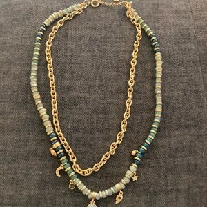 LOFT Gold and Green Charm Necklace